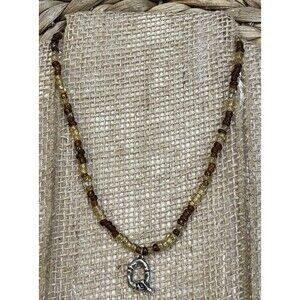 “Q” Initial Necklaces Girls Womens Teens Gifts Beaded Yellow Brown Silver Tone